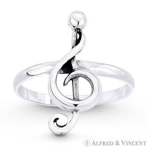 G-Clef Musical Symbol Charm Right-Hand Ring in .925 Sterling Silver - Size 5